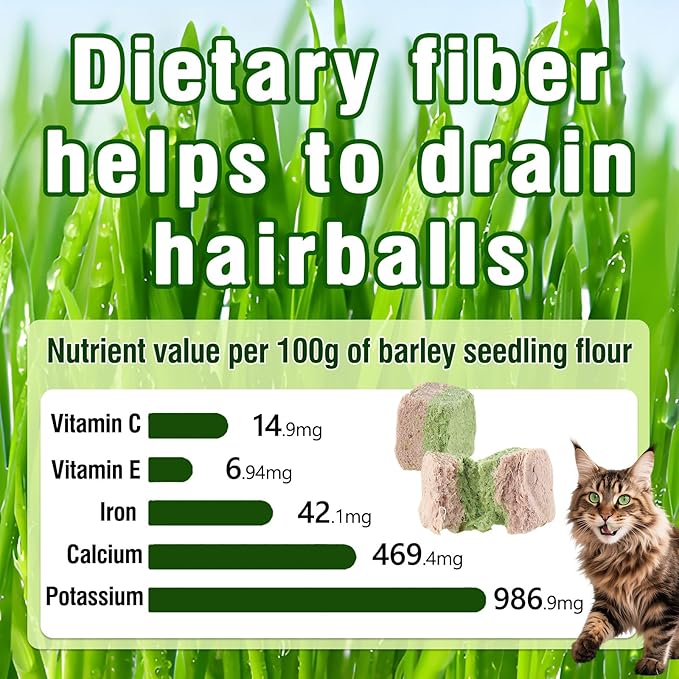 HavenJanny Freezed-Dried Cat Grass Treats, Catgrass Cranberry Duo Bites, Cat Dental Treats for Hairball Control and Urinary Tract Support, Cats Teething Stick (60g, Cranberry)