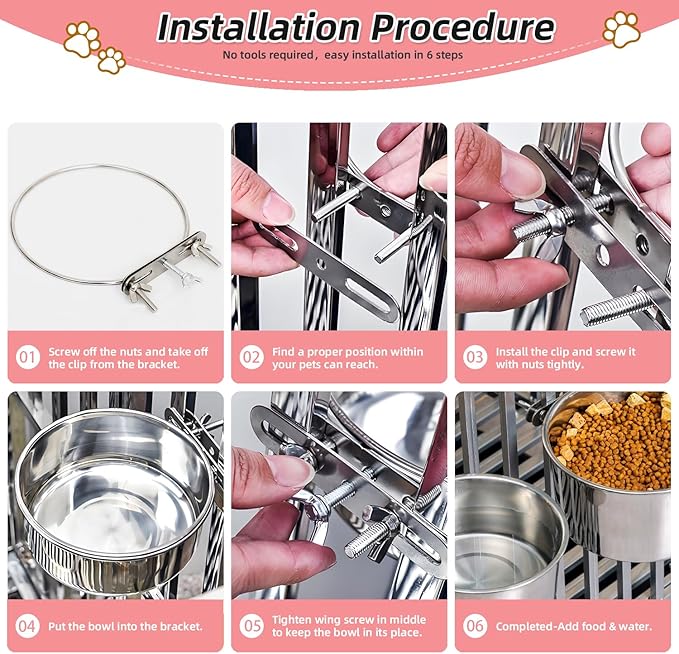 Large 2 Packs Hanging Water Bowls for Dog Crate Stainless Steel Kennel Water Bowl No Spill Adjustable Dog Water Dish for Medium Large Dogs Huge Pets (7.1 * 4.3”& 6.3 * 2.3”)