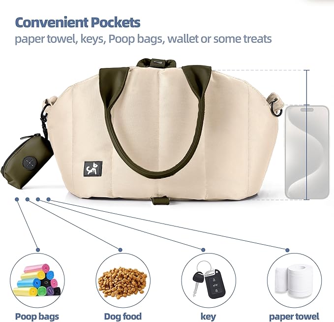 Sytopia Small Dog Carrier Purse, Portable Pet Carrier Tote Carrier with Pockets, Adjustable Safety Leash, Waterproof Dog Travel Bag, Travel Pets Purse up to 4 Lbs, Cream Beige