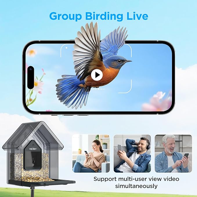 Solar Smart Bird Feeder with Camera,Stable Link via Signal Transmitter (Plug to Router),One-Step QR Scan,Elderly-Friendly,AI Bird ID,2K HD Live Video & 5MP Photos,Instant Arrival Alerts