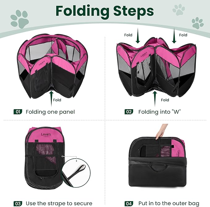 Love's cabin Pet Puppy Dog Playpen, Medium Dog Tent Crates Cage Indoor/Outdoor, Portable Playpen for Cat, Foldable Pop Up Dog Kennel Playpen with Carring Case, Removable Zipper Top, Pink
