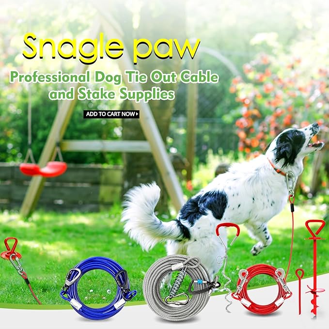 Tie Out Cable for Dogs, 100FT Dog Leads for Yard Chew Proof, Heavy Duty Dog Tie Out Cable for Large Dogs Up to 250lbs, Durable Dog Runner for Yard or Camping