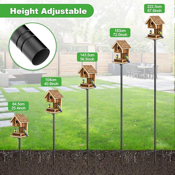 94 Inch Bird Feeder Stand, Heavy Duty Bird House Pole With Shepherds Hooks, Adjustable Mount Kit for Garden, Wild Birds Watching, Water Feeder