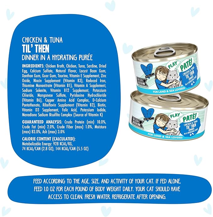 Weruva B.F.F. Play - Best Feline Friend Paté Lovers, Aw Yeah!, Chicken & Tuna Til' Then with Chicken & Tuna, 2.8oz Can (Pack of 12)