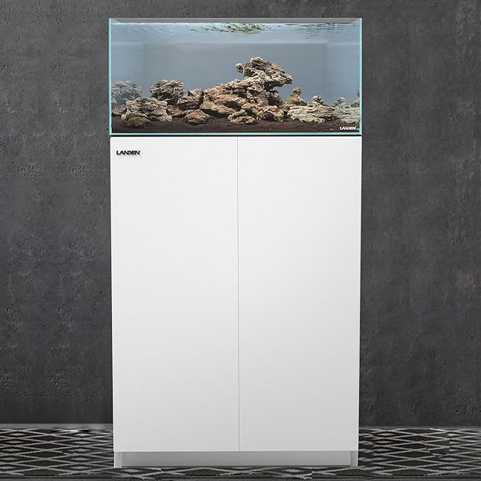 LANDEN Aquarium Wooden Stand and Cabinet for up to 16 Gal Tank, Fish Reptile Sea Salt WaterTank Stand, Nano Foam Leveling Mat Included, W23.6xD11.8xH31.5 in, Wooden Matte White Painted(Stand Only)