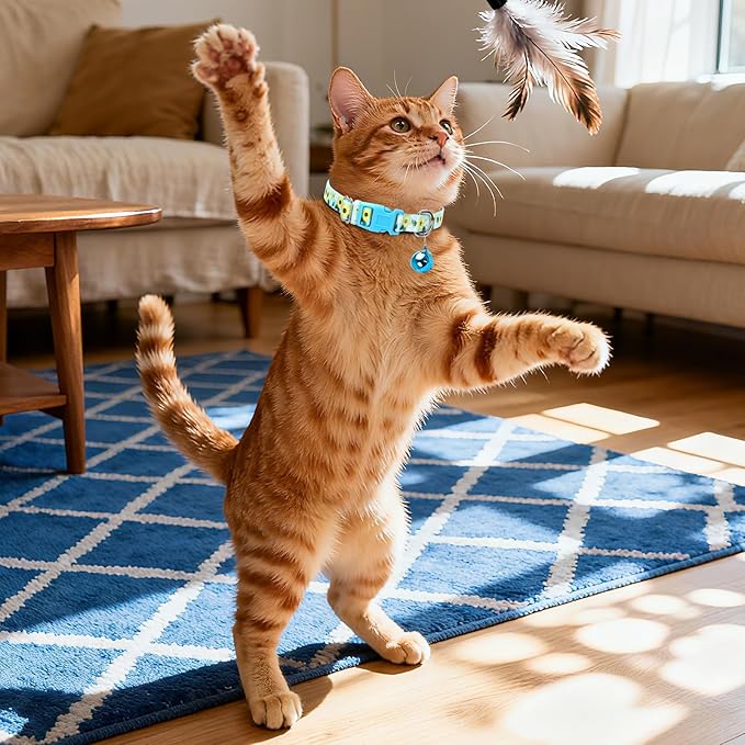 Small Dog Collar with Bell for Small Dogs, Adjustable Sunflower Print Collar for Chihuahua Pomeranian, Soft Comfort Tiny Dog Collar S