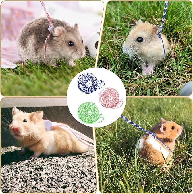 3 Pack Adjustable Hamster Leash Harness for Ferret Mouse Squirrel Small Animal