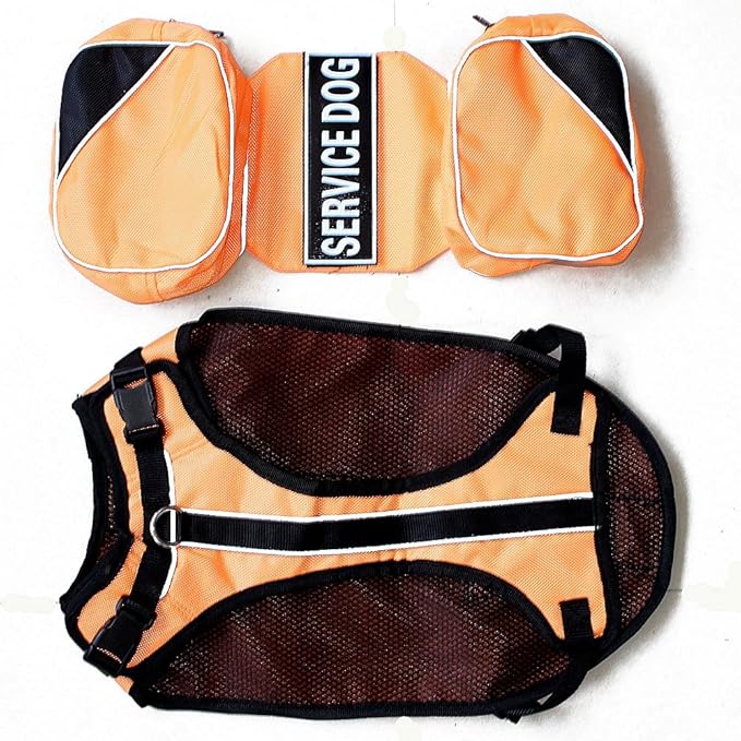 Serijoars Dog Vest Harnesses with Saddlebag Backpack for Camping & Travel - Reflective Hound Hiking Backpack Saddle Bag - Lightweight Vest Harness for Medium & Large Dogs (Orange, M)