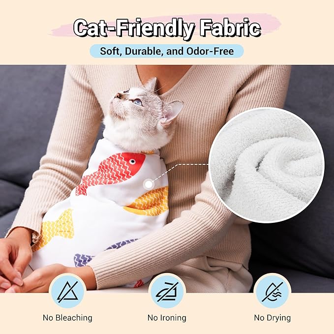 Kiorafoto 27.5" Large Cat Grooming Wrap，Self Adherent Fabric Cat Swaddle Burrito Wrap for Adult Cat & Small Dog, Anti-Scratch Cat Wrap Blanket for Medicine,Nail Trimming,Ear Cleaning,Teeth Brushing