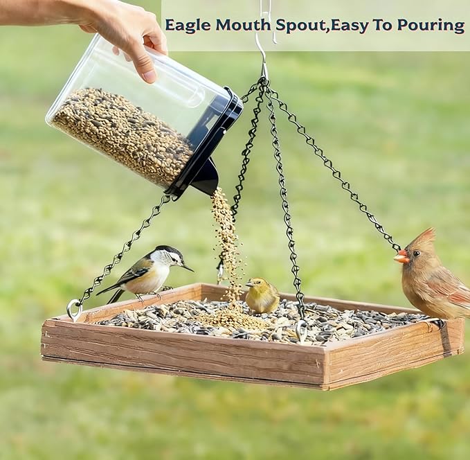 3L/100oz Bird Seed Storage Container,Bird Food Container with Pour Spout,Bird Seed Dispenser,Holds up to 3~4Lbs-Easy Grip and Fill Bird Feeders-Ideal for Storing Sunflower Seed