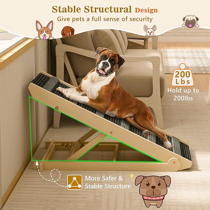 𝟮𝟬𝟮𝟱 𝐔𝐩𝐠𝐫𝐚𝐝𝐞𝐝 Dog Ramp, Portable Pet Ramp for Large Small Old Dogs Cats with 7 Adjustable Heights 11" to 26.6", Non-Slip High Traction Ramp for High Bed, Couch, Hold up to 200 LBS