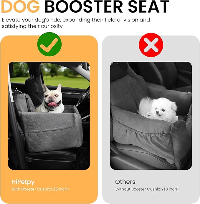 Dog Car Seat for Small Dog with Washable Mat, Memory Foam Booster Seat for Dogs Under 30lb, Elevated Pet Seat with Pockets, Anti-Slip Bed for Car, Perfect for Front & Back Seats with Safety Leash