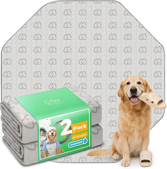 FXW Washable Pee Pads for Dogs, Puppy Pads with Super Absorbent, Specifically Designed for FXW Rollick/Homeplus 32/40/45inch 8 Panels Dog Playpen, 34" Octagon, Khaki, 2 Packs