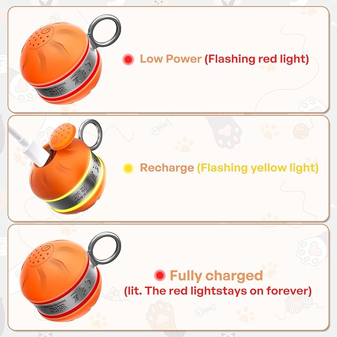 Interactive Cat Toys for Indoor Cats with 3 Mouse Tails,Electric Cat Ball Toy with Bird Chirping Sounds,Automatic Spinning Moving,300mAh Long Endurance Type-C Rechargeable,Pet Cat Supplies(Orange)