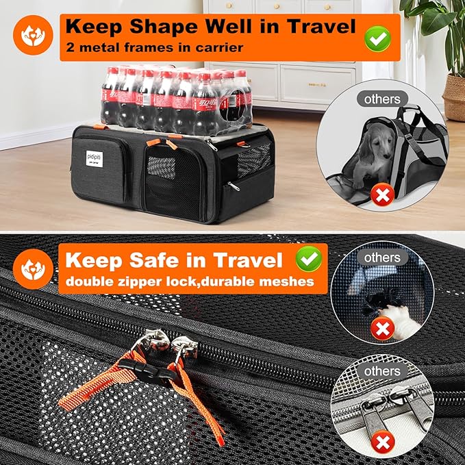 19x13x9 TSA Approved top Expandable pet Carrier for Small Dog Puppy cat up to 10 lbs Weight and 18'' Length, for Southwest Spirit Canada Airlines