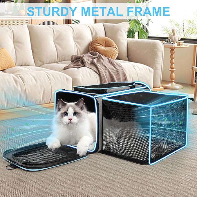 Pet Carrier Airline Approved, Expandable Pet Cat Carriers with Wheels for Dogs, Airline Approved Cat Dog Carrier, TSA Approved Pet Carrier In Cabin, Pet Dog Cat Carrier Soft, Cat Travel Carriers(Grey)