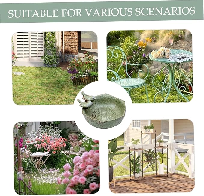 Ceramic Bird Bath for Outdoors,Ground & Tabletop Decor, Ground Feeders Bird Bath Feeding Bowl for Outdoors, Garden Deck, Balcony,Yard, Lawn. (Small birdbath)