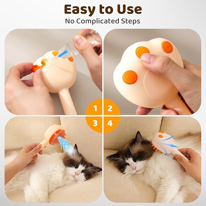 Steam Cat Brush, 6-in-1 Dog Brush Spritz Defur Comb with Pet Waterless Shampoo, Steamy Skin Friendly Deshedding Grooming Tool, Suitable for Shedding & Haired Pets, Pet Supplies Accessories, Yellow