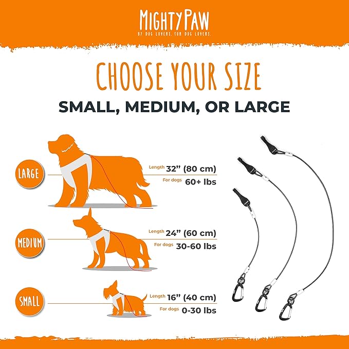 Mighty Paw Dog Seat Belt - Chew-Proof Metal Safety Restraint - Steel Braided Vehicle Tether - Rock Climbers Carabiner Included - Pet Car Leash Seat Belts - Dogs Car Safety Harness -Black, 40cm