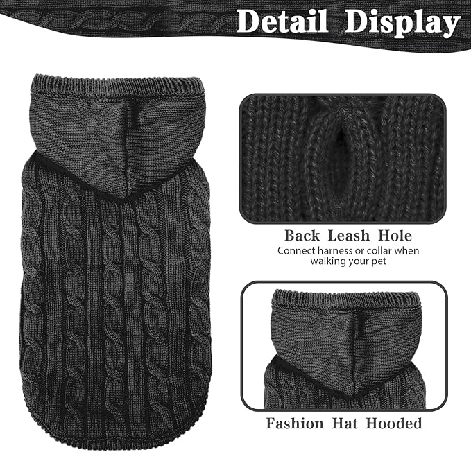 PUPTECK Winter Dog Cat Sweater Coat - Soft Cold Weather Clothes Knitwear for Kitties & Small Dogs Indoor Outdoor Walking Warm, Knitted Classic for Doggies Kitties Girls Boys, Black S