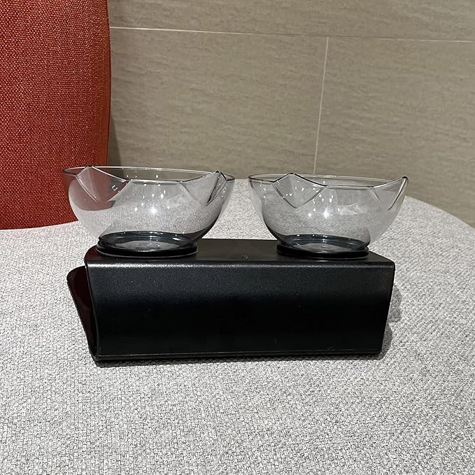 Luck Dawn Double Elevated Cat Bowls with Raised Stand, 15 Tilted cat Bowl Design Neck Guard Stand Raised Pet Food Water Feeder Bowl for Cats or Small Dogs
