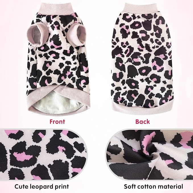 Idepet Cat Clothes Kitten Sweater Soft Kitten Shirt Cute Leopard Print Kitty Vest Pullover Pajamas Jumpsuit Cotton Apparel for Hairless Cats & Puppy (Pink,XL)