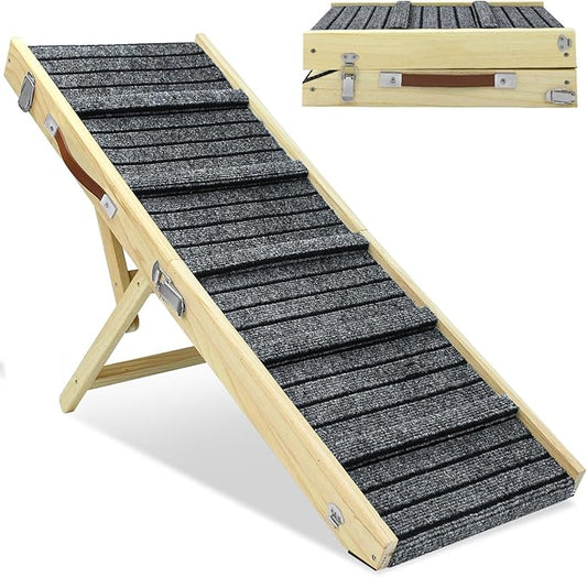 TNELTUEB Large Dog Ramp, 47.2" Long and 15.8" Wide Wooden Folding Portable Pet Ramp, Adjustable from 11.8" to 29.5" with Non-Slip Traction Mat, Dog Ramps for Car, Bed, Couch, Rated for 150 LBS
