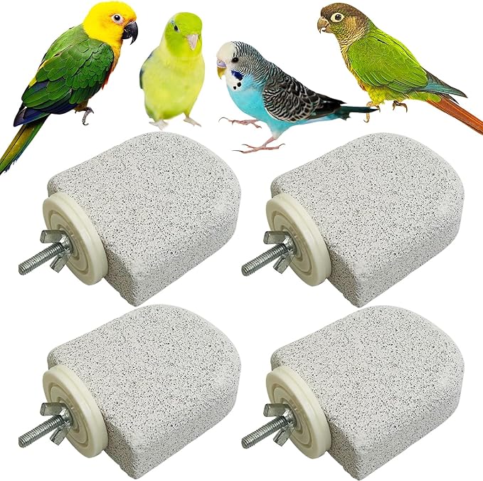 PINVNBY 4 PCS Bird Perch Stands Parrot Calcium Perch Beak Grinding Stone Foot Claws Trimmer Parakeet Platform Parrot Chewing Toys for Small Medium Cockatiel Conure Lovebird Finch