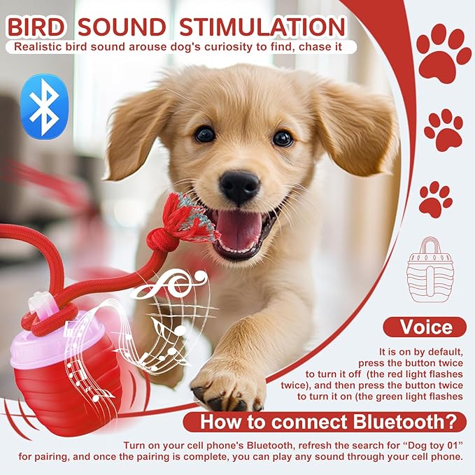 Interactive Dog Toys, [2025 Newly Upgraded] Interactive Dog Ball for Medium/Large Dogs, Automatic Moving Dogs Toy Wicked Ball for Boredom & Training, Play Music, USB Rechargeable(Red)