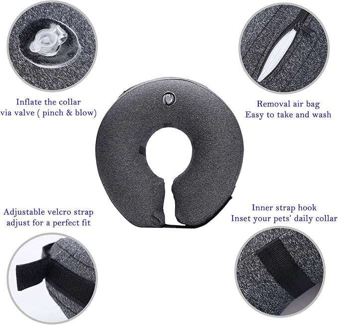 Katoggy Inflatable Dog Cone Collar for Small Medium Large Dogs and Cats, Soft Adjustable Blow up Donut E-Collar for Post-Surgery Recovery