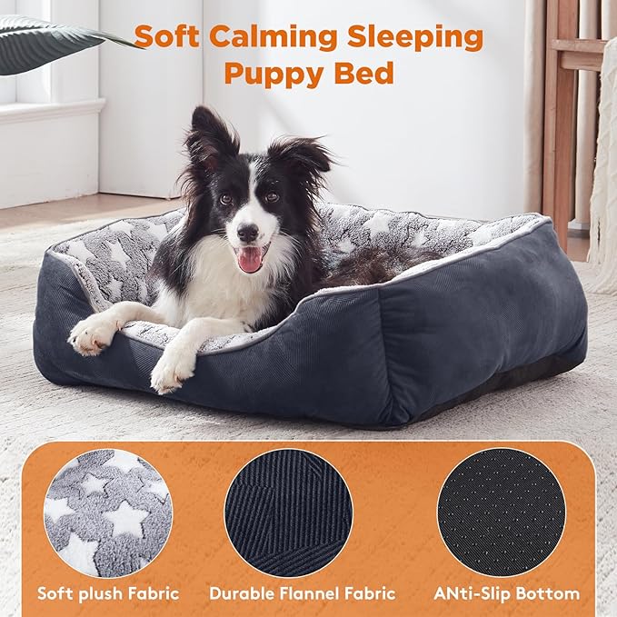 GASUR Rectangle Dog Bed for Large Dogs - Orthopedic, Durable and Anti-Slip. Cozy and Soft, Perfect for Sleeping. Warming Effect for Puppies. (M (30"x24"x9"), Black)