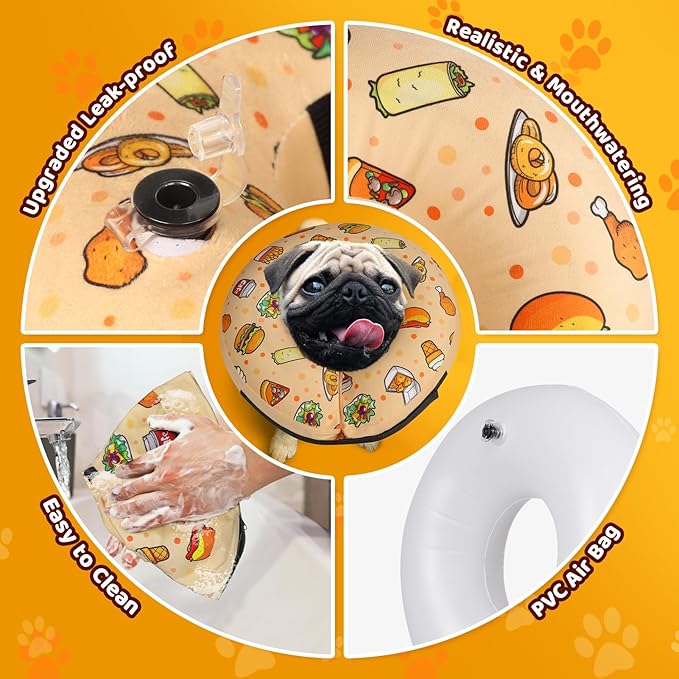 Grand Line Hamburger Inflatable Collar for Dogs and Cats, Soft Protective Recovery Cone After Surgery, Blow up Pet Collar Cone, E-Collar Alternative Does not Block Vision (X-Large)