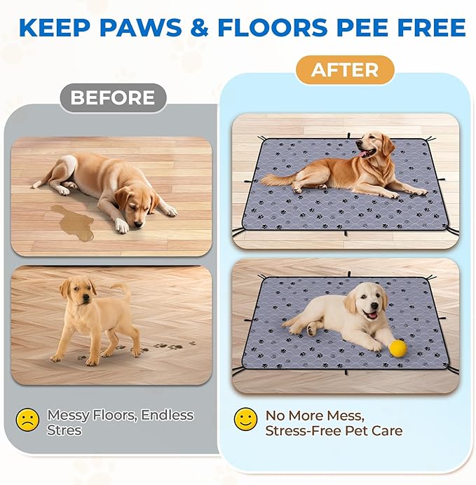 Fostanfly Non-Slip Washable Pee Pads for Dogs, 2 Pack Large 42"x50" Ultra-Absorbent Leak-Proof Reusable Potty Training Pads of Add 8 Lanyards for Dogs, Puppy and Cats