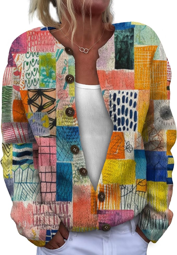 Women Sweaters Cardigan Fashion Long Sleeve Crewneck Sweaters Button Chunky Outerwear Fall Winter Casual Wear