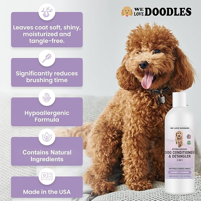 Dog Conditioner & Detangler, 2-in-1 Conditioner for Allergies & Itching, Made in USA, Lotion Treatment for Dogs, Perfect for Poodles, Doodles, & Goldendoodles, 16oz [We Love Doodles]