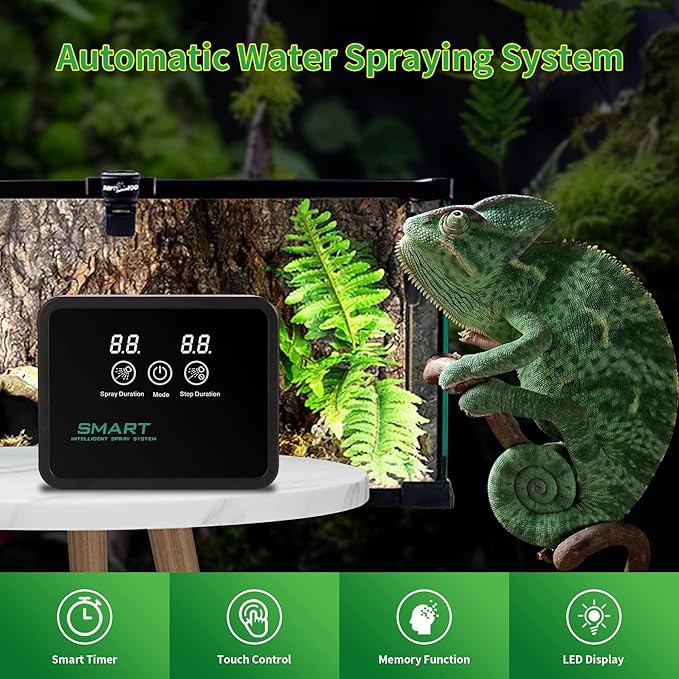 Reptile fogger Smart Spray System, Reptile Humidifiers Automatic with Timer, Reptile Mister with 360°Adjustable Misting Nozzles for Terrariums Amphibian Lizard Snake Frog Plants