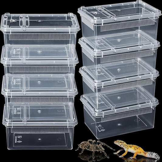 Irenare 8 Pcs Reptile Breeding Breeding Box Plastic Spider Terrarium Tarantula Feeding Box for Bearded Dragon Lizard Spider Gecko Scorpion (Vent Strips,5.9 x 3.9 x 2.5 Inch)