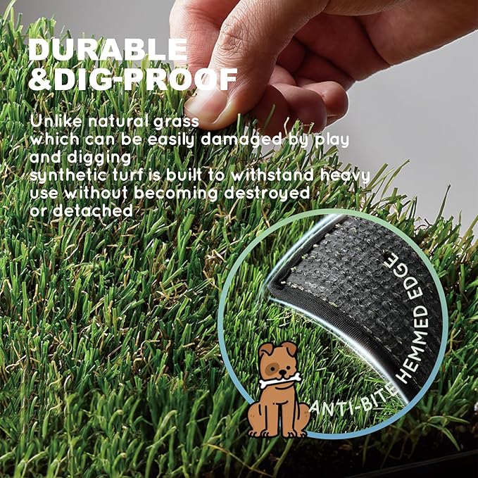 HQ4us Dog Grass Pad with Tray Large 34”×23” Dog Litter Box Toilet with 2×Artificial Grass for Dogs with Hemmed Edge, Pee Pads for Dogs, Realistic, Less Stink, Potty for Balcony