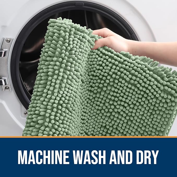 OLANLY Dog Door Mat for Muddy Paws 47x24, Absorbs Moisture and Dirt, Absorbent Non-Slip Washable Doormat, Quick Dry Chenille Mud Mat, Entry Indoor Entryway Carpet for Inside Floor, Olive Green