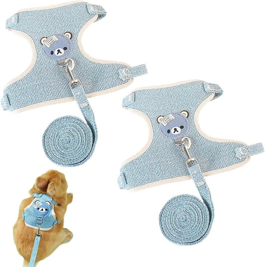2-Pack Rabbit Harness and Leash Set – Adjustable Small Animal Vest Harness with Safety Buckle – Breathable & Lightweight – Ideal for Rabbits, Ferrets, Guinea Pigs, and Cats (Blue)