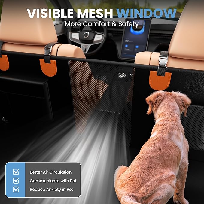 Dog Car Seat Cover for Back Seat, Hard Bottom Back Seat Extender for Dogs, Waterproof Dog Hammock for Truck Support to 400lbs, Car Seat Protector for Cars, Trucks, SUV, Jeep (Universal-PU-Orange)