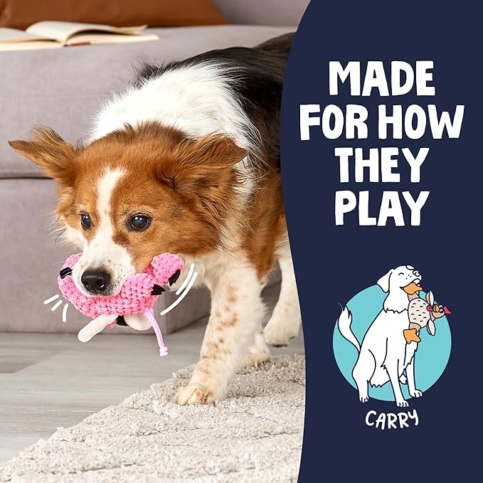goDog Checkers Just for Me Flying Pig Squeaky Plush Dog Toy with Chew Guard Technology, Durable Fabric & Squeaker for Active Play, Pink, Mini