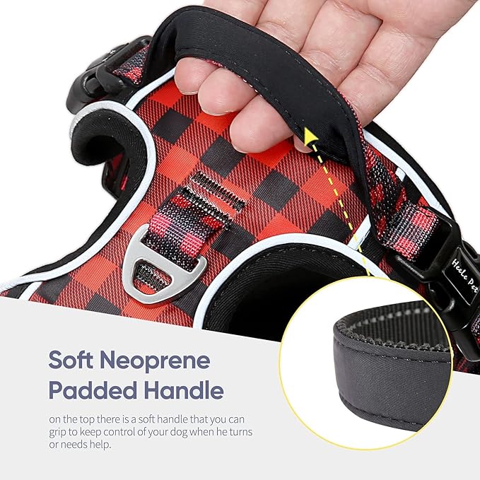 HEELE Dog Harness Dog Harness Small Dog No Pull Harness with Soft Handle Reflective Harness Adjustable, Checkered-Red, S