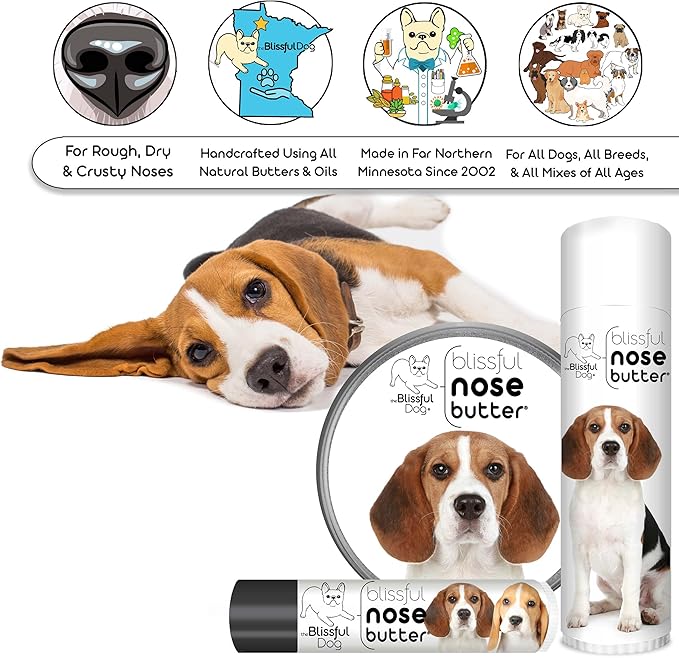 The Blissful Dog Beagle Nose Butter for Dry, Cracked Skin, Lick-Safe Dog Nose Balm with Moisturizing Shea Butter, Almond, Olive, and Essential Oils, Pet Supplies, Uncented, 2 oz.