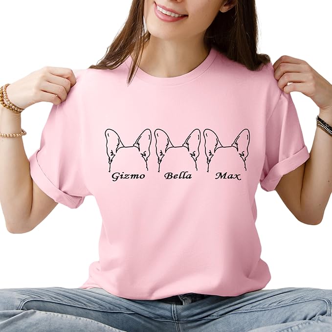Custom Dog Mom Shirt for Women Pet Ears Sweatshirt with Name Unique Puppy Line Art Cute Dad Hoodie for DogDad Owner Lover