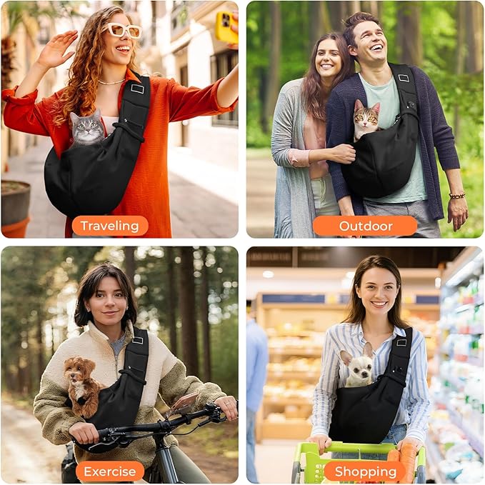 Hands-Free Dog Sling Carrier for Small Pets (5-15 lbs) - Adjustable Ergonomic Chest Carrier, Anti-Slip Design with Breathable Mesh - Reduce Back Pain & Pet Anxiety (Black)