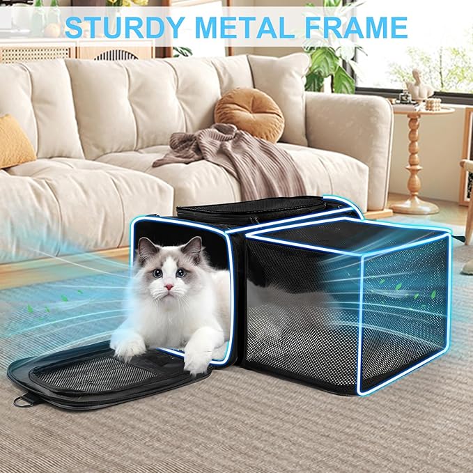 Pet Carrier Airline Approved, Expandable Pet Cat Carriers with Wheels for Dogs, Airline Approved Cat Dog Carrier, TSA Approved Pet Carrier In Cabin, Pet Dog Cat Carrier Soft,Cat Travel Carriers(Black)