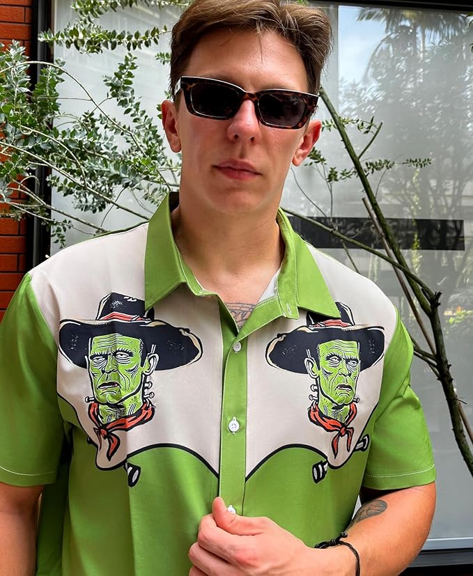 Men’s Hawaiian Shirt Western Cowboy Symmetrical Print Short Sleeve Button Down Casual Beach Holiday Summer Shirt