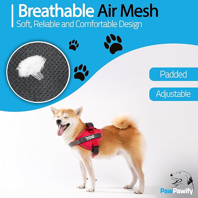 PawPawify Custom No Pull Dog Harness with Name and Phone Number, Heavy Duty Personalized Pet Vest to Prevent Tugging, Pulling, or Choking, Training and Walking (New Red, XL (Chest 28-35in))