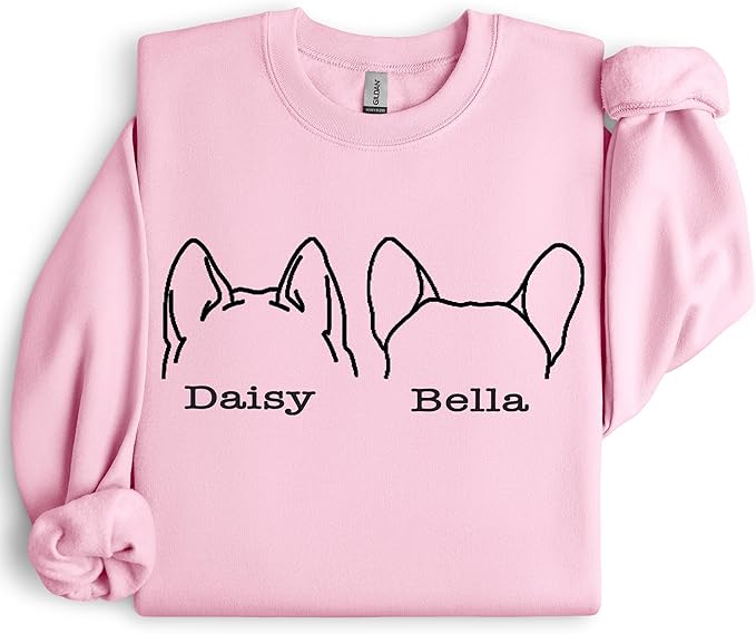 Custom Dog Mom Shirt for Women Pet Ears Sweatshirt with Name Unique Puppy Line Art Cute Dad Hoodie for DogDad Owner Lover